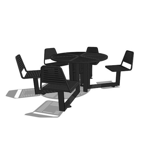 Carousel metal table, 5-seat (backed) with 1 Wheelchair Accessible Spot, 47" circular, 96" x 96" x 32" (CARM4-3-5W-3)
