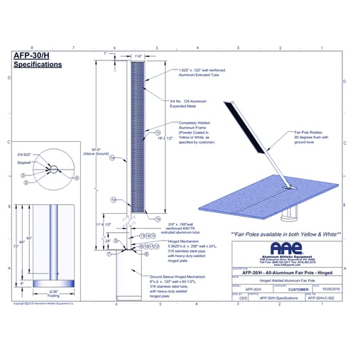 30' Foul Poles Hinged Baseplate Kit (AFP-30/H)