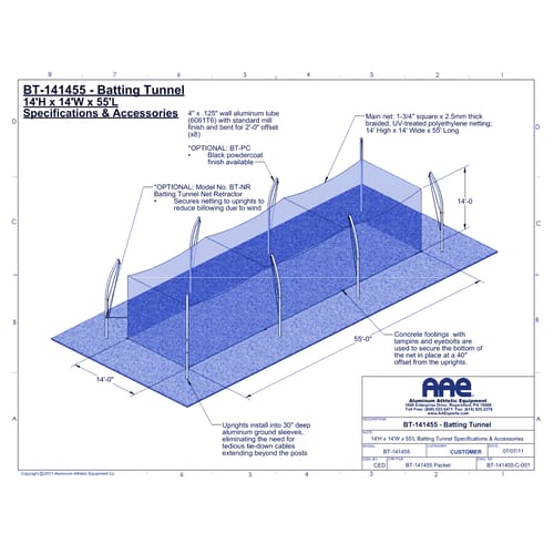 Batting Cage - 14'H x 14'W x 55'L (BT-141455)