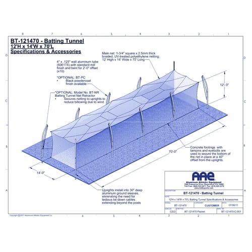 Batting Cage - 12'H x 14'W x 70'L (BT-121470)
