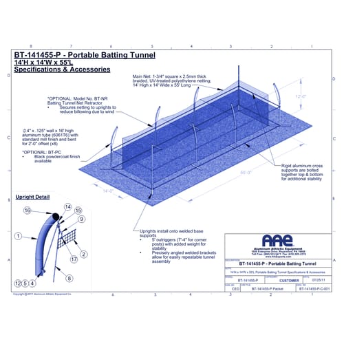 Batting Cage Portable - 14'H x 14'W x 55'L (BT-141455-P)