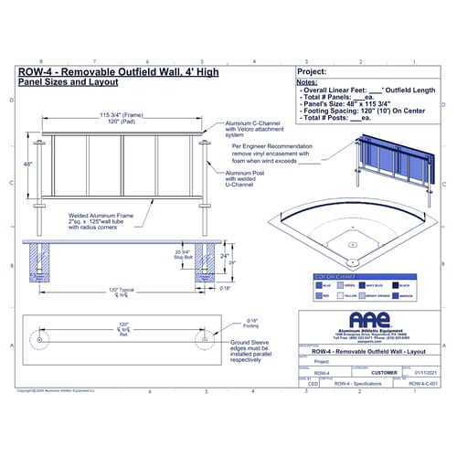 Removable Outfield Wall - 4' High (ROW-4)