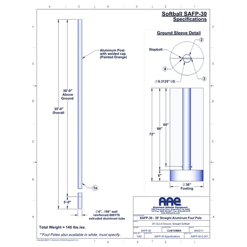 30' Softball Foul Pole - Straight (SAFP-30-SB)