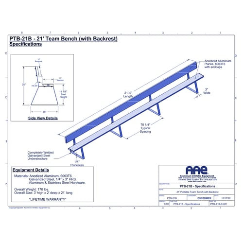 Portable Team Bench with Backrest - 21'-0" (PTB-21B)
