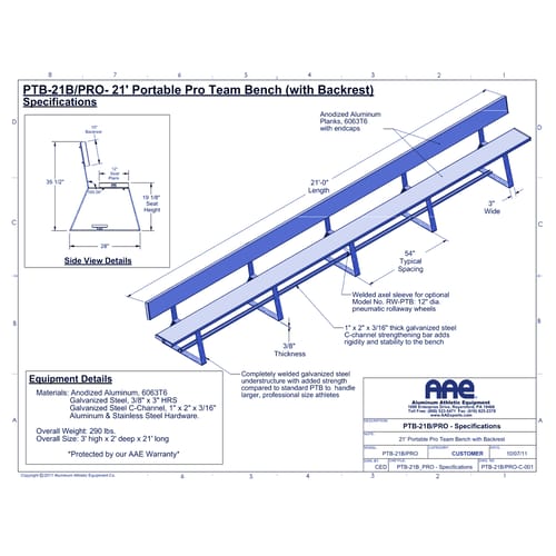 Portable Pro Team Bench - 21'-0" (PTB-21B/PRO)