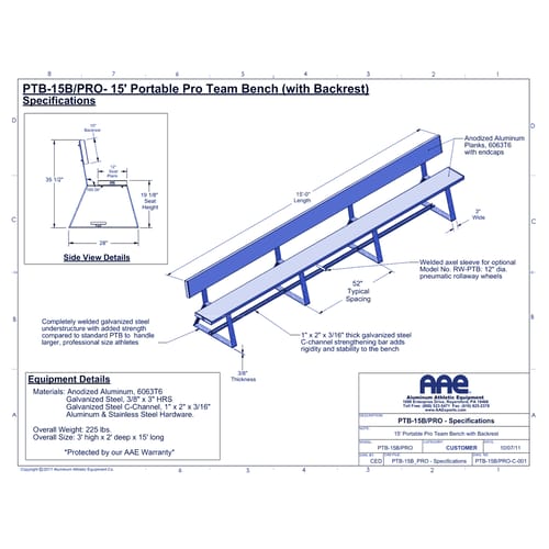 Portable Pro Team Bench - 15'-0" (PTB-15B/PRO)