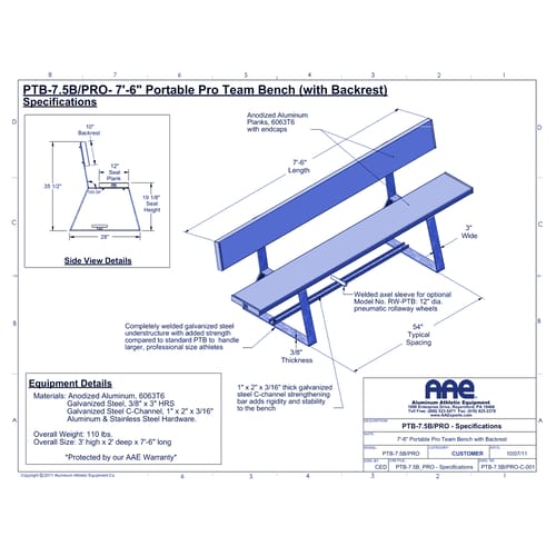 Portable Pro Team Bench - 7'-6" (PTB-7.5B/PRO)