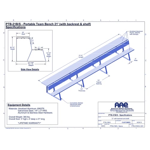 Portable Team Bench with Shelf - 21'-0" (PTB-21B/S)