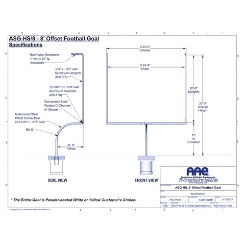 8' Offset Goal Post - High School (ASG-HS/8)
