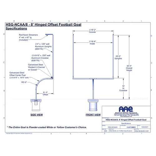 8' Offset Hinged Goal Post - College (HSG-NCAA/8)