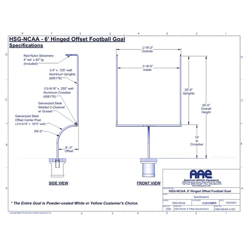 6' Offset Hinged Goal Post - College (HSG-NCAA)