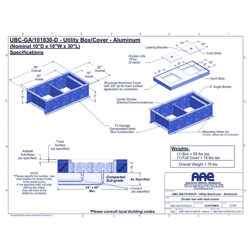Divided Utility Box and Cover - 10"D x 18"W x 30"L (UBC-GA/101830-D)