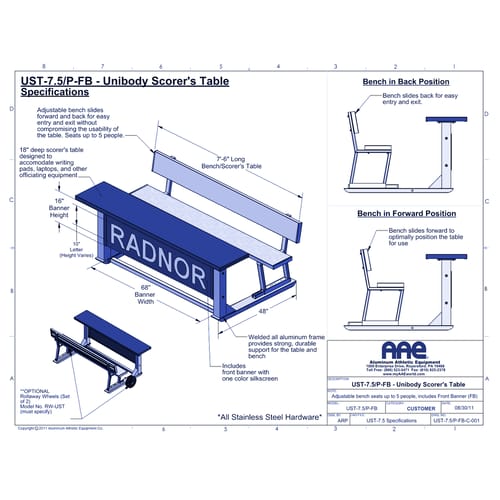 Portable 7'-6" Unibody Scorer's Table (UST-7.5-P)