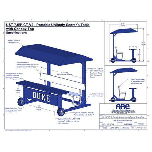 Portable Unibody 7'6" Scorer's Table with Canopy (UST-7.5-P-CT)