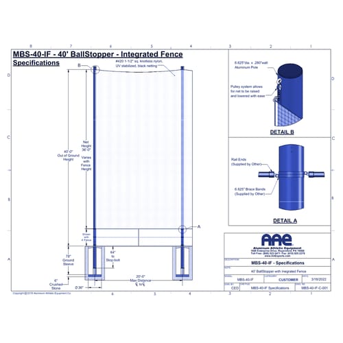 BallStopper Sports Netting - 40' Integrated Fence Post (MBF-40/IF)