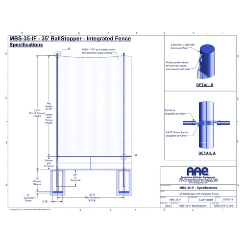 BallStopper Sports Netting - 35' Integrated Fence Post  (MBF-35/IF)