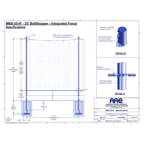 BallStopper Sports Netting - 25' Integrated Fence Post (MBF-25/IF)