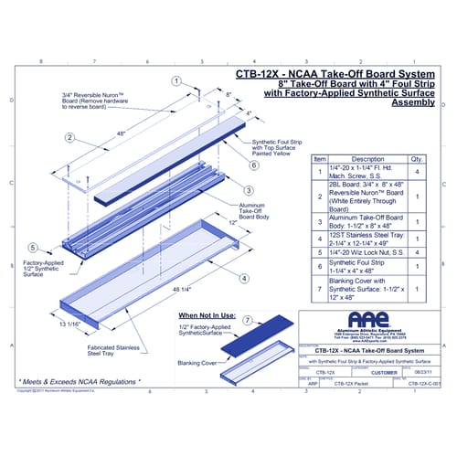8" Take-Off Board System with Foul Strip & Factory-Applied Synthetic Surface (CTB-12X)