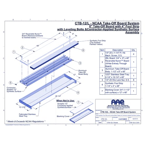 8" Take-Off Board System with Foul Strip &  Leveling Bolts (CTB-12/L)