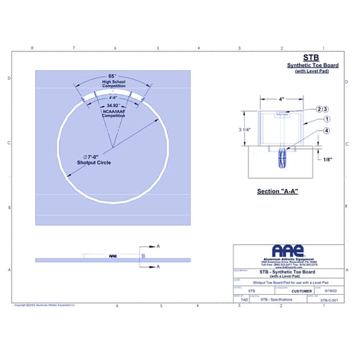 Synthetic Shot Put Toe Board - Level Pad (STB)
