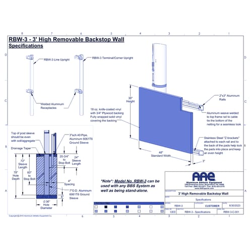 Removable Backstop Wall -  3’ High (RBW)