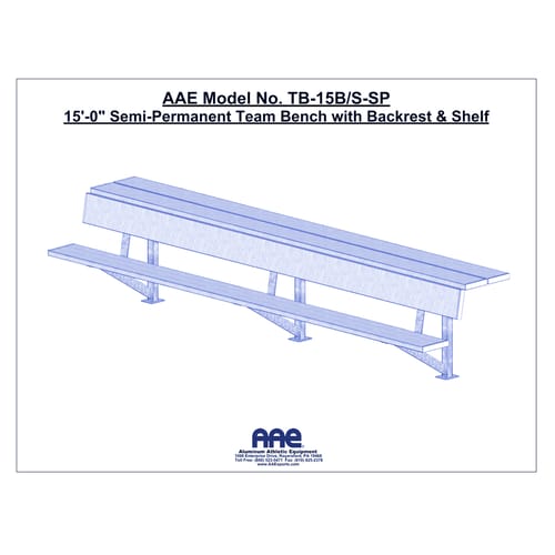 Semi-Permanent Team Bench with Backrest & Shelf - 15'-0" (TB-15B/S-SP)