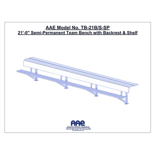 Semi-Permanent Team Bench with Backrest & Shelf - 21'-0" (TB-21B/S-SP)