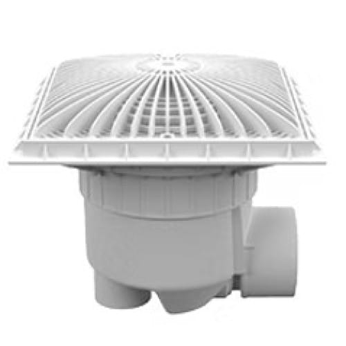 12MFxxxSSB: 12" Square MoFlow™ Suction Outlet Cover with PVC Side 3'' Socket x 4'' Spigot Port Sump