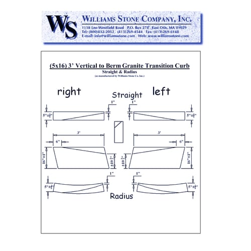 Vertical-To-Berm Transition Curbing – 3' - 5x16 - Straight & Radius