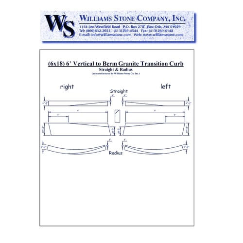 Vertical-To-Berm Transition Curbing – 6' - 6x18 - Straight & Radius