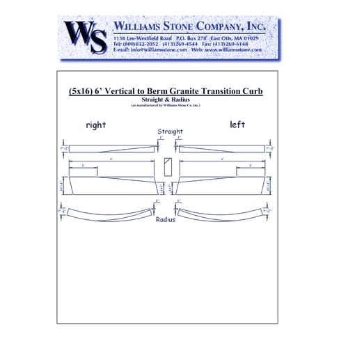 Vertical-To-Berm Transition Curbing – 6' - 5x16 - Straight & Radius
