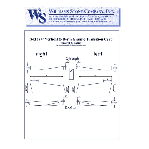 Vertical-To-Berm Transition Curbing – 4' - 6x18 - Straight & Radius