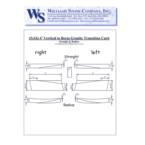 Vertical-To-Berm Transition Curbing – 4' - 5x16 - Straight & Radius