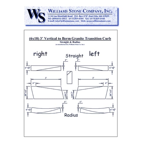 Vertical-To-Berm Transition Curbing – 3' - 6x18 - Straight & Radius