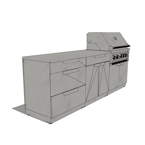 SKU 71070: Outdoor Kitchen Stainless-Steel 5 Piece Cabinet Set with 3-Drawer, Bar, Grill Cabinet, Platinum Grill and Countertop- 36 inch, NG, 64 inch SS Countertop