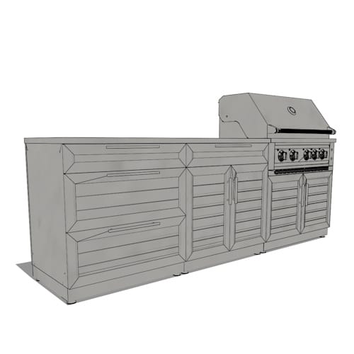 SKU 71058: Outdoor Kitchen Stainless-Steel Louvered Doors 5 Piece Cabinet Set with with 3-Drawer, Bar, Grill Cabinet, Platinum Grill and Countertop- 36 inch, Natural Gas, SS Countertop, Grove