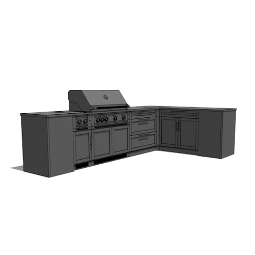 SKU 69597: Outdoor Kitchen Signature Series 11 Piece L Shaped Cabinet Set with 3 Drawer, Bar, Dual Side Burner, Grill and Grill Cabinet- 40 inch, Natural Gas, SS Countertop