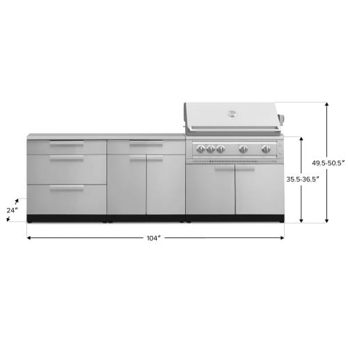 SKU 71071: Outdoor Kitchen Stainless-Steel 5 Piece Cabinet Set with 3-Drawer, Bar, Grill Cabinet, Platinum Grill and Countertop- 40 inch, NG, 64 inch SS Countertop preview 2