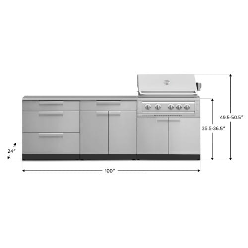 SKU 71070: Outdoor Kitchen Stainless-Steel 5 Piece Cabinet Set with 3-Drawer, Bar, Grill Cabinet, Platinum Grill and Countertop- 36 inch, NG, 64 inch SS Countertop preview 2