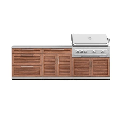 SKU 71059: Outdoor Kitchen Stainless-Steel Louvered Doors 5 Piece Cabinet Set with with 3-Drawer, Bar, Grill Cabinet, Platinum Grill and Countertop- 40 inch, Natural Gas, SS Countertop, Grove