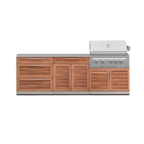 SKU 71058: Outdoor Kitchen Stainless-Steel Louvered Doors 5 Piece Cabinet Set with with 3-Drawer, Bar, Grill Cabinet, Platinum Grill and Countertop- 36 inch, Natural Gas, SS Countertop, Grove