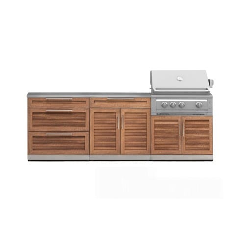 SKU 71057: Outdoor Kitchen Stainless-Steel Louvered Doors 5 Piece Cabinet Set with with 3-Drawer, Bar, Grill Cabinet, Platinum Grill and Countertop- 33 inch, Natural Gas, SS Counterop, Grove