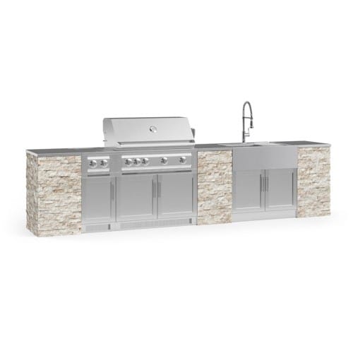 SKU 69309: Outdoor Kitchen Signature Series 11 Piece Cabinet Set with Dual Side Burner, Sink, Platinum Grill and Grill Cabinet- 40 inch, Natural Gas, SS Counterop