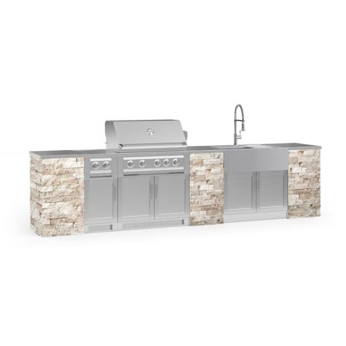 SKU 69269: Outdoor Kitchen Signature Series 11 Piece Cabinet Set with Dual Side Burner, Sink, Platinum Grill and Grill Cabinet- 36 inch, Natural Gas, SS Counterop