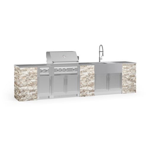 SKU 69229: Outdoor Kitchen Signature Series 11 Piece Cabinet Set with Dual Side Burner, Sink, Platinum Grill and Grill Cabinet- 33 inch, Natural Gas, SS Countertop