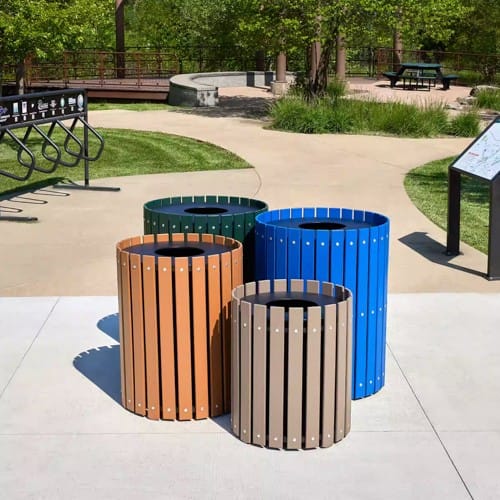 Recycled Plastic Slat Design Round Receptacles