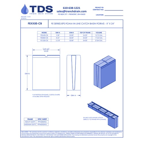 Trench Era FE Series EPS Foam In-Line Catch Basin Forms - X” X 24 (FEXX50-CB)