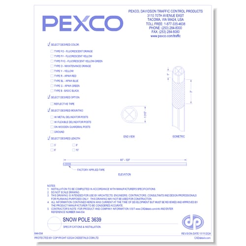 Snow Pole 3639:  Specifications & Installation