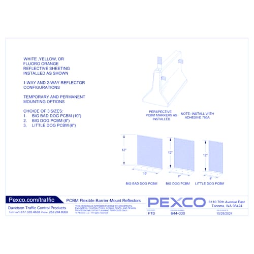 PCBM Flexible Barrier-Mount Reflectors - Available Sizes - Sheet 1