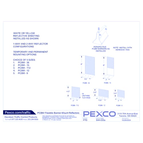 PCBM Flexible Barrier-Mount Reflectors - Available Sizes - Sheet 2